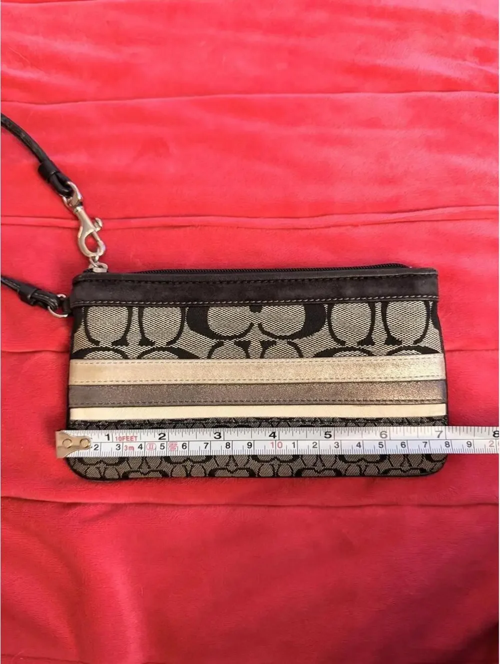 Vintage Black/Silver Coach Wristlet with Horizontal Stripes